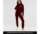 Women Maroon Triple Strap Track Suit
